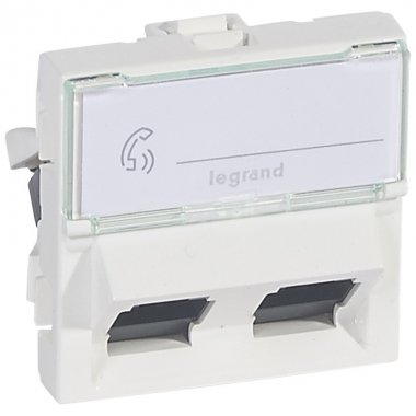 Фотография товара 'Legrand Розетка RJ 45 - Программа Mosaic - категория 6 - UTP 45° - 2 розетки RJ 45 - 2 модуля 076504'