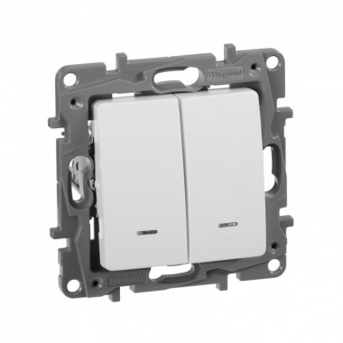 Фотография товара 'Legrand Выключатель двухклавишный с подсветкой - Etika - 10 A - 250 В 672204'