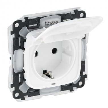 Фотография товара 'Legrand Valena ALLURE IP44 Розетка силовая 2К+З, с защитными шторками и откидной крышкой 755204'