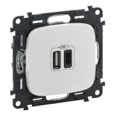 Фотография товара 'Legrand Valena ALLURE.Зарядное устройство с двумя USB-разьемами тип А-тип С 240В/5В 754965'