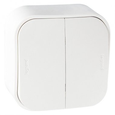 Фотография товара 'Legrand Выключатель 2-клавишный, 10А, белый, Quteo 782202'