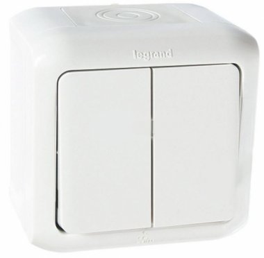 Фотография товара 'Legrand  Выключатель 2-клавишный, 10А, IP44, Quteo 782302'