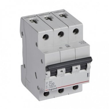 Фотография товара 'Legrand Автоматический выключатель, серия RX3, С20A, 4,5kA, 3-полюсный 419709'