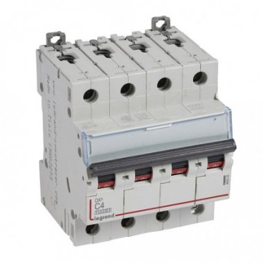 Фотография товара 'Legrand Автоматический выключатель, серия DX3, C4A, 16kA, 4-полюсный 409332'