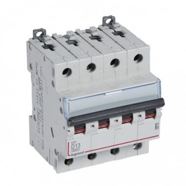 Фотография товара 'Legrand Автоматический выключатель, серия DX3, D13A, 10кА, 4-полюсный 408146'