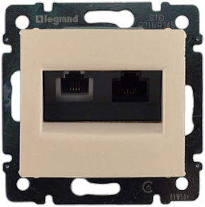 Фотография товара 'Legrand Модуль розетки телефонной RJ11+RJ45, Категория 6, без захватов, UTP 774180'