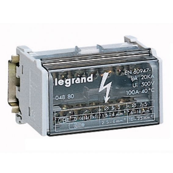 Фотография товара 'Legrand Модульный распределительный блок - 2П - 125 A - 15 подключений 004882'