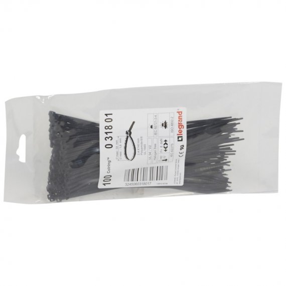 Фотография товара 'Legrand Монтажный хомут Colring - ширина 2,4 мм - длина 140 мм - пакет 100 штук 031801'