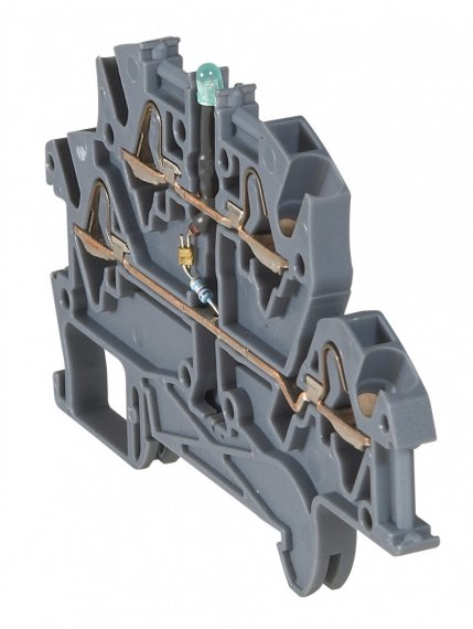 Фотография товара 'Legrand Пружинная клемма Viking 3 - 4 проводника - с диодом - шаг 5 мм 037255'