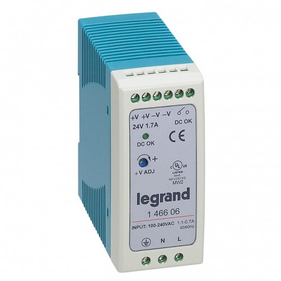 Фотография товара 'Legrand 1-фазный Импульсный источник питания 24В 40Вт 1,7A 146606'