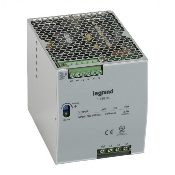 Фотография товара 'Legrand 3-фазный Импульсный источник питания 24В 960Вт 40A 146636'