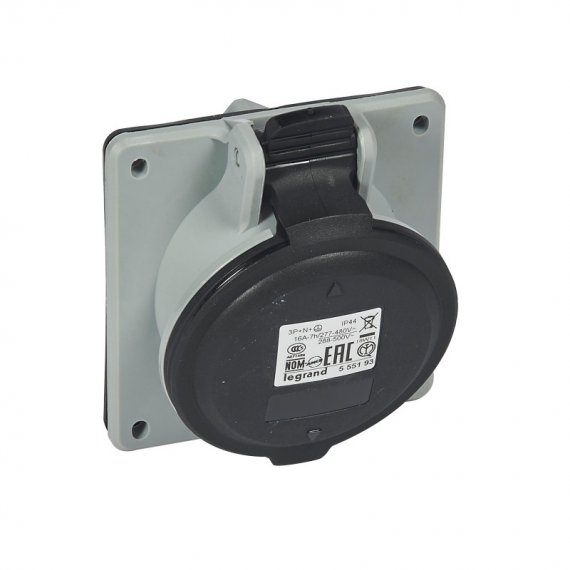 Фотография товара 'Legrand Розетка встраиваемая наклонная - 16А - 3К+H+З - 500 В - IP 44 555193'