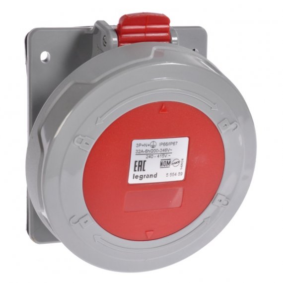 Фотография товара 'Legrand Встраиваемая розетка - P17 Tempra Pro - IP 66/67 - 380/415 В~ - 32 A - 3К+З 555488'