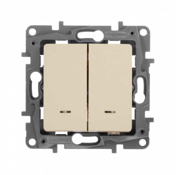 Фотография товара 'Legrand Выключатель двухклавишный с подсветкой - Etika - 10 A - 250 В 672304'