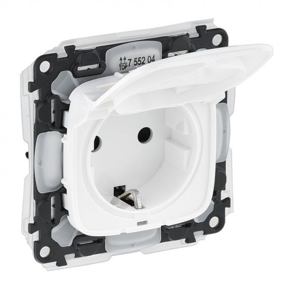 Фотография товара 'Legrand Valena ALLURE IP44 Розетка силовая 2К+З, с защитными шторками и откидной крышкой 755204'
