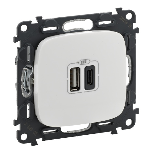 Фотография товара 'Legrand Valena ALLURE.Зарядное устройство с двумя USB-разьемами тип А-тип С 240В/5В 754965'