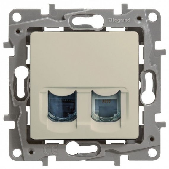 Фотография товара 'Legrand Модуль розетки двойной RJ11+RJ45, категория 5 UTP ETIKA 672352'
