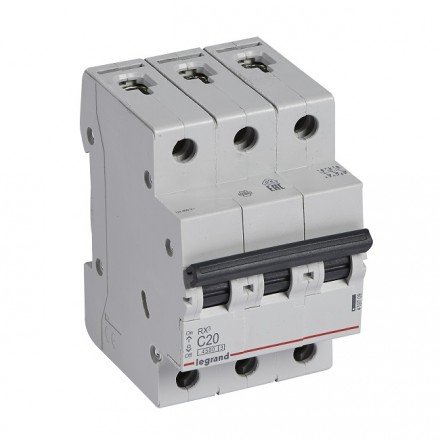 Фотография товара 'Legrand Автоматический выключатель, серия RX3, С20A, 4,5kA, 3-полюсный 419709'