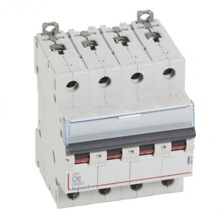 Фотография товара 'Legrand Автоматический выключатель, серия DX3, D6A, 10кА, 4-полюсный 408143'