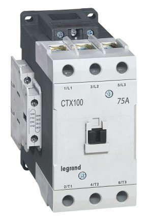 Фотография товара 'Legrand Контактор CTX3, торцевой зажим, 3P 75A 2 НО + 2 НЗ 24V 416190'